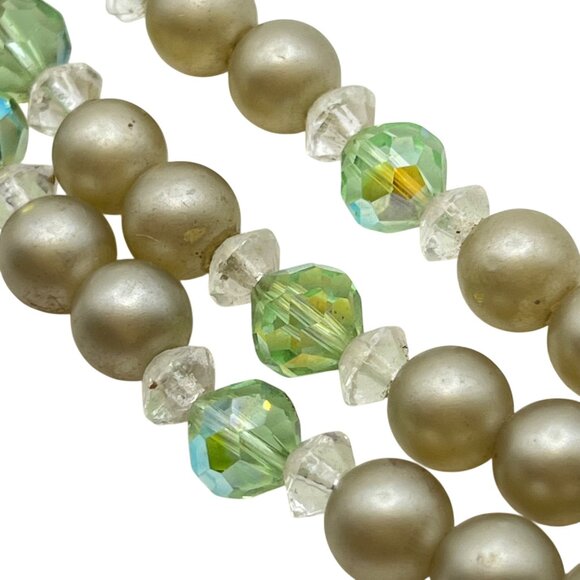 Vintage Faux Pearl Green Crystal Bracelet Rhinestone Box Clasp MCM 1940s-1950s - Picture 5 of 12